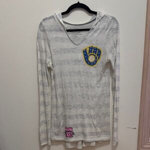 Women's Gray Striped Brewers Long Sleeve Hooded top